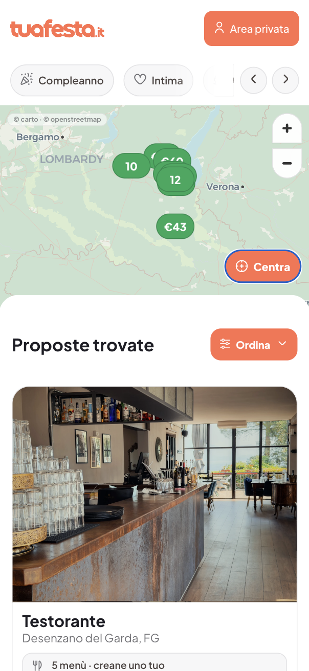 Homepage pubblica di tuafesta